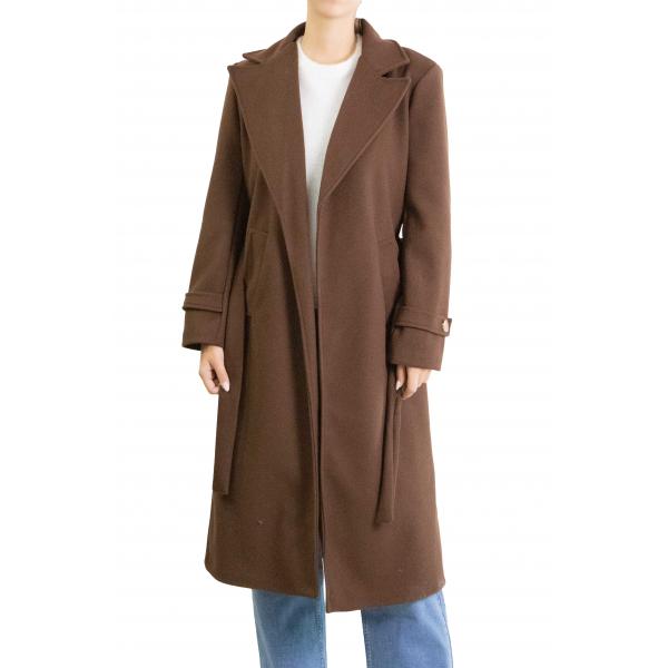 Cappotto con cinta e bottone tinta unita